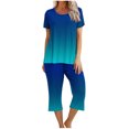 thumbnail image 2 of Offre Hebdomadaire d'Été Iumwxz Pyjamas Décontractés et Fluides Ensembles Deux Pièces pour Femmes Dégradé Graphique Col Ras du Cou Manches Courtes Taille Élastique Pantalon Court Ensembles Deux Pièces pour Femmes Cadeaux de Vacances, 2 of 9