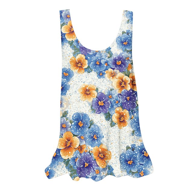 UPPADA Camisoles d'Été pour Femmes Col Rond Coupe Ample T-Shirts Décontractés Mode Sans Manches Vêtements de Plage Ourlet Fluide Chandails à Enfiler Hauts Plage Boho Vêtements Liquidation Hauts pour Femmes Bleu,P