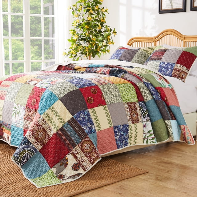 Renee Upcycle Ensemble de Courtepointe Multi 3 Pcs Grand Lit/Grand