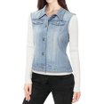 thumbnail image 3 of INSPIRE CHIC Women's Washed Chest Flap Pockets Single Breasted Denim Vest, 3 of 5