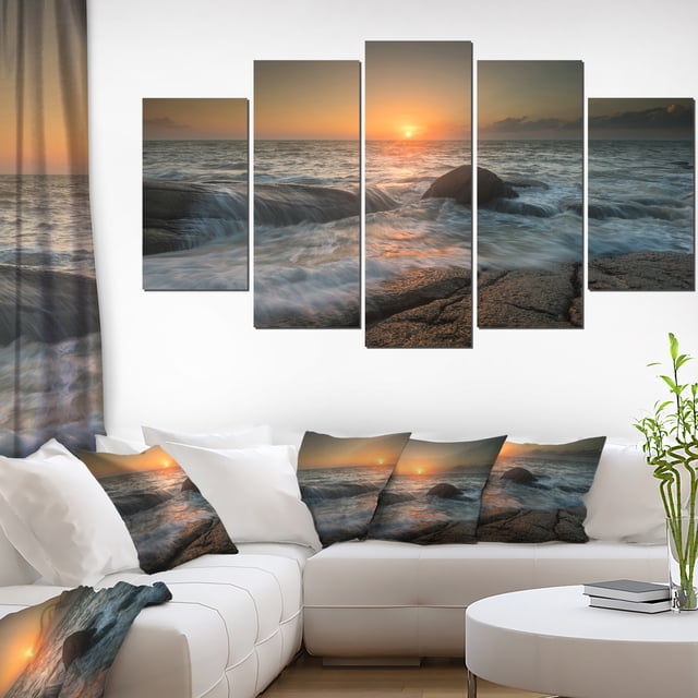 Vagues de Mer au Coucher du Soleil - Impression sur Toile Photo de Plage