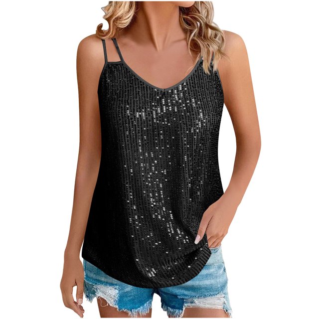 Mrzvby Summer Tank Top for Womens Women V-Neck Dressy Tank Tops Sparkly Party Concert Outfits