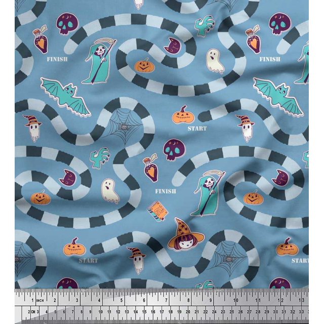 Soimoi Rayon Fabric Spider Web,Bat & Ghost Halloween Fabric Prints by Yard 56 Inch Wide