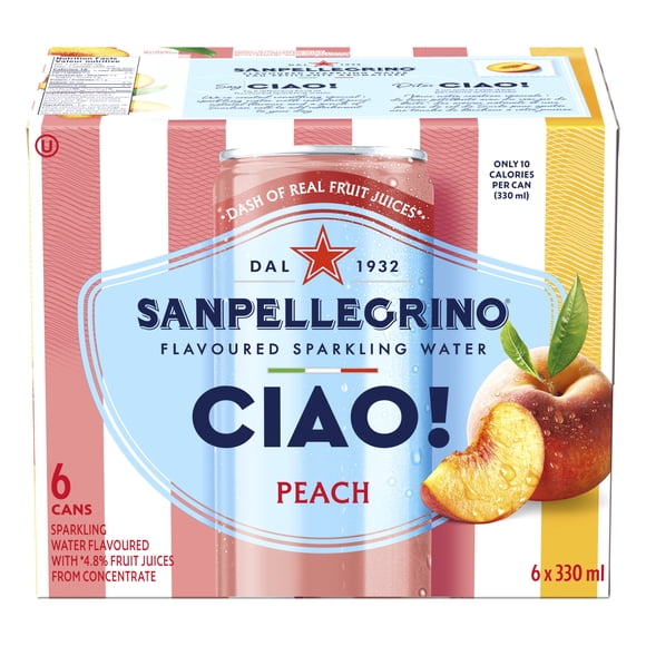 San Pellegrino CIAO! Peach Flavoured Italian Sparkling Water, Dash of Real Fruit Juice 6x330ml