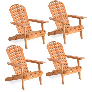 Gymax 4 PCS Eucalyptus Adirondack Chair Foldable Outdoor Wood Lounger Chair Natural