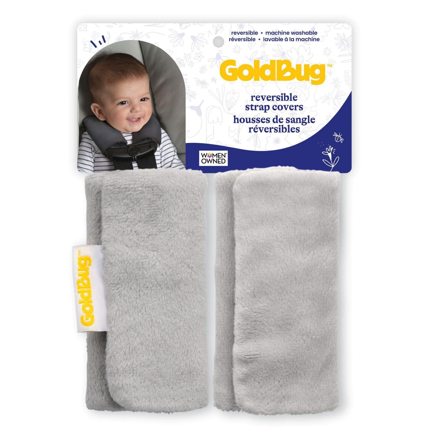 On The Goldbug Car Seat Strap Covers Reversible Grey