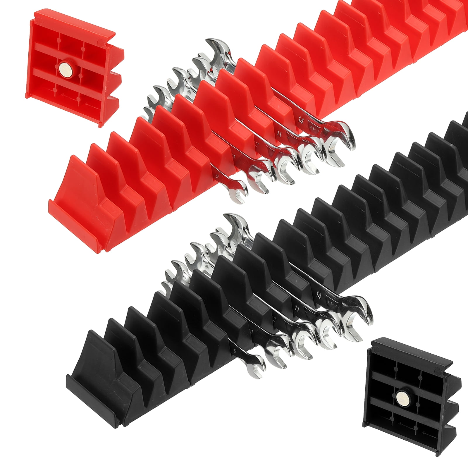 46pcs Magnetic Wrench Organizer for Tool Box, Magnetic Modular Wrench Organizer Holder Toolbox Universally for 46 Tools Drawer Chest Ratcheting Offset Wrenches, Black Red