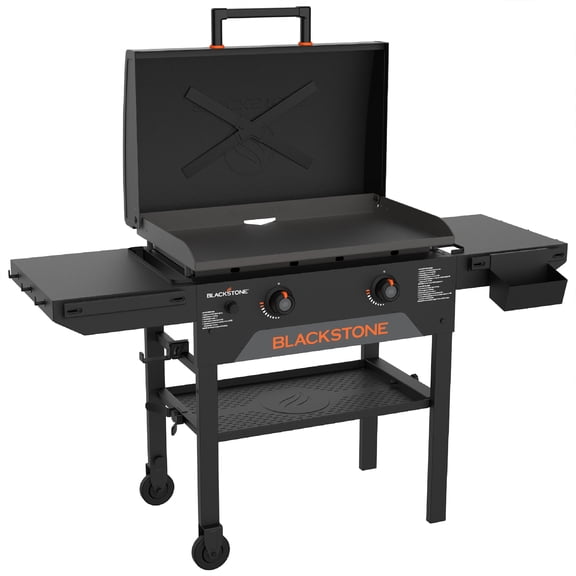 Blackstone Original Plaque de Cuisson 28 Pouces, Gril d'Extérieur avec Hotte, Tablettes Latérales et Roues