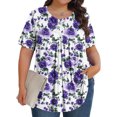 thumbnail image 2 of Pisexur Hauts de Printemps pour Femmes Blouses pour Femmes Décontractées Mode Féminine Imprimé Col Rond Manches Courtes Plissé Ample Multicolore, 4TG, 2 of 6