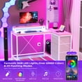 thumbnail image 4 of Ourlova Reversible L Shaped Desk with Power Outlet, 3 Drawers, LED Lights, Monitor Stand, Office/Gaming, Pink, 4 of 7