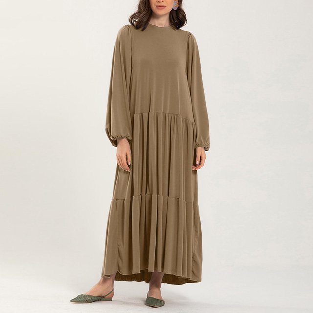 Gspmoly Robe pour Femme, Robe Décontractée Grande Taille pour Femme à Col Montant, Couleur Unie, Manches Longues, Hiver Automne, Basique, Maxi Longue Décontractée, Robe Quotidienne de Vacances, Robes d'Été pour Femmes, Cadeaux de Vacances