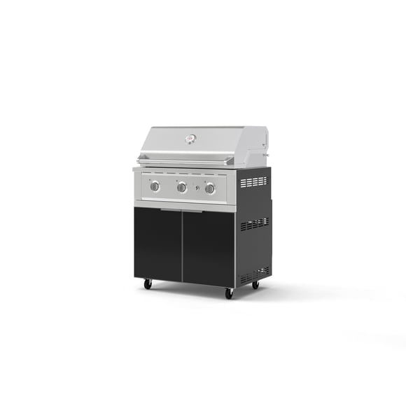 NewAge Products Outdoor Kitchen Aluminum 2 Piece Cabinet Set with Casters, Grill Cabinet and Performance Grill