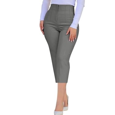 ohmzyzo Women's Solid Color Fashionable Casual Slim Fitting Pocket Waist Cropped Pants