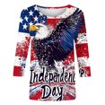 thumbnail image 4 of Frostluinai Chemises pour Femmes Chemises Rouges Blanches et Bleues Manches 3/4 Chemises du 4 Juillet Col Rond Hauts Independence Day Chemises Drapeau Américain, 4 of 5