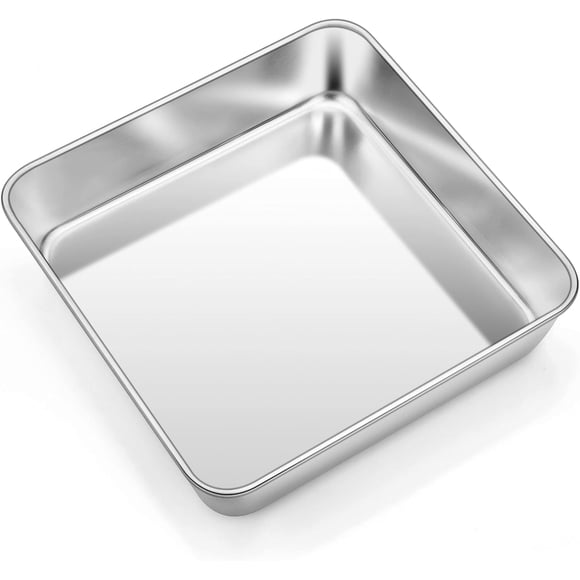 8 Inch Square Baking Pan, Square Cake Brownie Pan Stainless Steel for Wedding Christmas Party, Healthy & Non Toxic, Sturdy & Brushed Surface, Dishwasher Safe