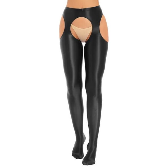 Collants Opaques en Soie Huilée pour Femme, Bas-Collants Sans Entrejambe, Ajourés, Fessier, Cuisse Haute, Pantalons, Leggings Brillants avec Bas