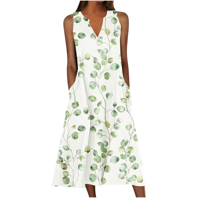 Ovzne Robes pour Femmes Robe d'Été Robe d'Été Décontractée pour Femmes Dégradé Sans Manches Col en V Longue Robe Robe pour Femmes Liquidation