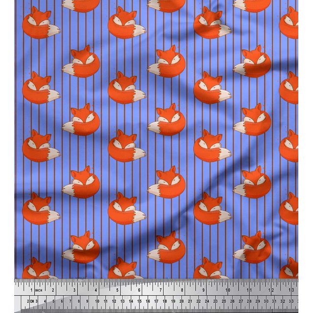 Soimoi Blue polyester Crepe Fabric Fox Stripe Decor Fabric Printed Yard 52 Inch Wide