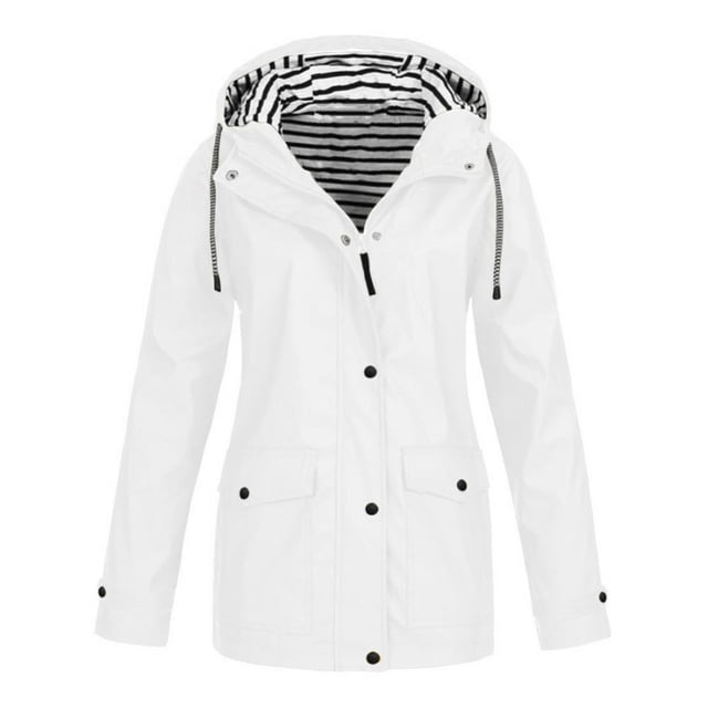 Veste à Doublure Rayée pour Femmes, Extérieur, Cordon de Serrage, Randonnée, Imperméable, Manteau d'Hiver Chaud à Capuche, Manteau de Sport