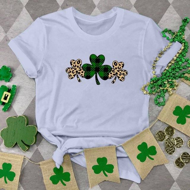 T-shirts de la Saint-Patrick pour Femmes Mode Col Rond Imprimé Manches Courtes T-shirt Décontracté Ample Hauts Saint-Patrick