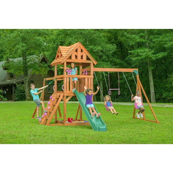 Mountain View Lodge Wooden Playset with Wood Roof - Multi