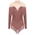 thumbnail image 1 of Alvivi Justaucorps de Danse pour Femmes Manches Longues Patchwork en Maille avec Strass Robe de Danse Latine Tango Rose Poussiéreux S, 1 of 5