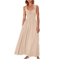 thumbnail image 1 of AherBiu Robes d'Été pour Femmes 2024 Tendance Robe Maxi Sans Manches Col en V Fluide Taille Élastique Vacances Longues Robes, 1 of 7