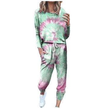 FAIWAD Womens Sweatsuits Set Tracksuit Long Sleeve Tie Dye Tops and Jogger Pants 2 Piece Outfits with Pockets