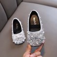 thumbnail image 2 of Girls Rhinestone Bow Dress Shoes, Sparkly Sequins Ballet Flats for Wedding Party, Comfortable Princess Sandals with Elastic Strap, 2 of 9