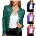 thumbnail image 1 of QIPOPIQ Veste à Paillettes pour Femmes avec Poches Décontractée à Manches Longues Fermeture Éclair devant Bomber de Fête Blazer P-2TG Liquidation, 1 of 8
