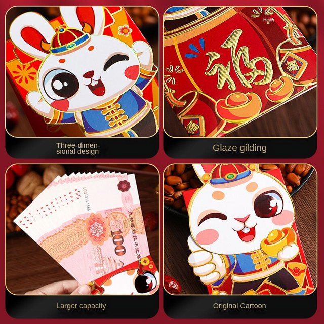 6pcs Red Envelopes Spring Festival Gifts Bags Packets Chinese New Year Packet Money Greetings Paper Cute Pouch Envelope Packing Cartoon Lucky NO3