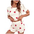 thumbnail image 1 of GDREDA Ensemble de Vêtements de Nuit pour Femme, Ensemble de Maison à la Mode à Col Rond, Manches Courtes, Shorts avec Imprimé, Pyjama Décontracté et Pantalon de Pyjama, Ensemble de pyjamas pour Femme, pyjamas Beige, TTG, 1 of 9