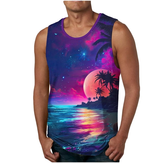 Boovnll Débardeurs Homme, Débardeur Sport Sans Manches à Col Rond Imprimé Mode Décontractée pour Homme, Débardeur Homme, Chemises Sans Manches pour Homme, Débardeurs