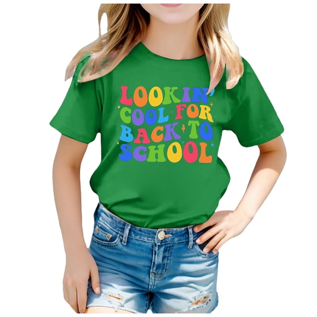 WEAIXIMIUNG Chandails de Sport pour Filles 10-12 Enfant Rentrée des Classes Saison Imprimé Graphique Col Rond Manches Courtes T-Shirt d'Été Décontracté