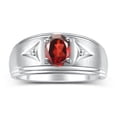 thumbnail image 1 of RYLOS Men's Rings Sterling Silver Classic 8X6MM Oval Gemstone &  Diamond Ring Garnet January Birthstone Rings For Man Silver Rings Size 10, 1 of 7