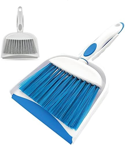 Mini Broom and Dustpan Set Small Dustpan and Brush Set Whisk Broom and Dustpan Set Small Broom and Dustpan Set for Desk, Home, Kitchen Necessities, Small Dust pan and Brush Set Blue Blue Blue