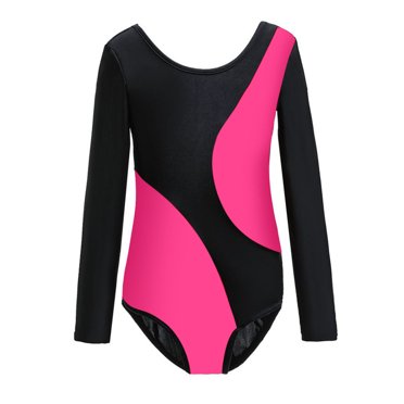 GDREDA Baby Girls Romper Girls Leotards For Gymnastics Outfits Kids 1 Piece Colorful Long Sleeve Dancewear （Hot Pink,7-8 Years)