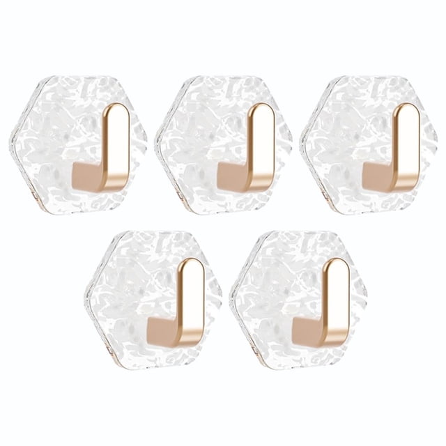 Command Hooks, Tyeign Wall Mount Hooks Hexagon Adhesive Hooks with Water Design No Drill Wall Hanging Storage Rack Damage Sticky Hooks for Kitchen Bathroom Towel Hanging(5Pc) Hooks for Wall Gold
