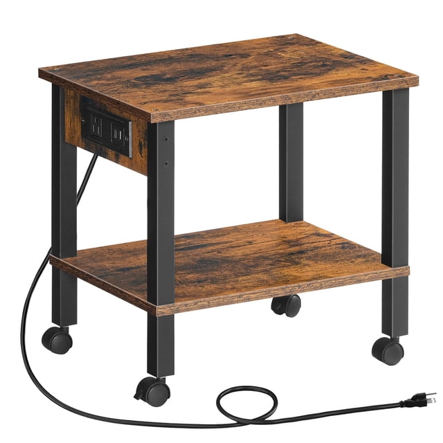 HOOBRO 2-Tier Printer Stand with Charging Station, Under Desk Printer Table, Printer Cart with Storage Shelves, Printer Shelf for