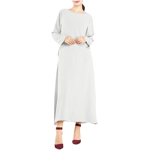 Erwazi Robe Tunique d'Automne pour Femmes, Décontractée, Ample, à Manches Longues, Col Rond, Fluide, Longue, Maxi
