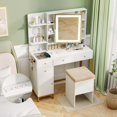 thumbnail image 4 of Costway Makeup Vanity Desk with Lighted Mirror Charging Station 3-Color LED Lights, 4 of 9