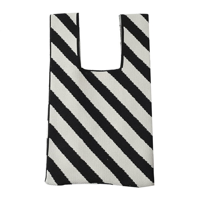 Striped Lady Top-handle Bags Fashion Knit Wrist Tote Portable for Work (Style 7)