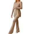 thumbnail image 1 of Kcodviy Women's Two Piece Knit Snow Apparel Women Matching Outfits Crew Neck Plus Rompers for Women Slit Hem Tee and Plus Size Pant Suits for Wedding Guest Pants Tracksuit Sets, 1 of 5