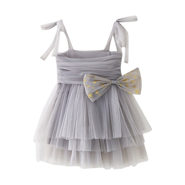 MIASHUI Robe à Bretelles Sans Manches avec Nœud pour Tout-Petites Filles pour et Gris, 2-3 Ans