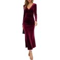 thumbnail image 1 of ORUYROP Robe Maxi Élégante en Velours Sirène à Manches Longues et Col en V pour Femmes Soirée, 1 of 6
