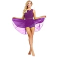 thumbnail image 1 of RUNQHUI Robe de Danse en Chiffon pour Femmes, Superposition de Justaucorps, Robe Courte, Danse Lyrique, Violet 3TG, 1 of 7