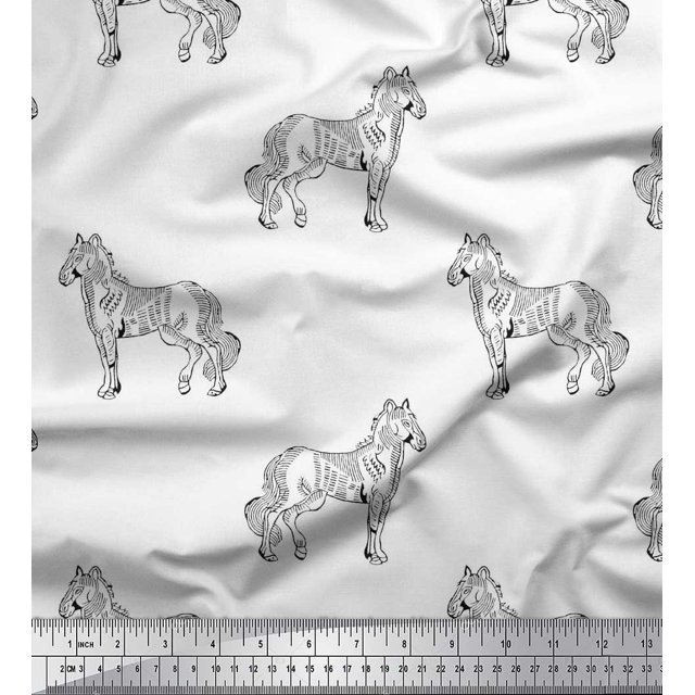 Soimoi Velvet Fabric Horse Block Printed Craft Fabric by The Yard 58 Inch Wide