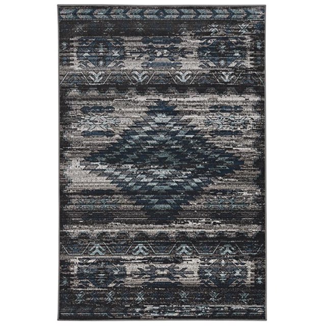 Linon Tapis Vintage Aztek Tissé Mécaniquement en Microfibre Polyester 8'x10 Pieds Gris