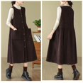 thumbnail image 2 of QATAINLAV Robe Débardeur en Velours Côtelé pour Femme à Boutons, Décontractée, Col Ras du Cou, Sans Manches, Robe Chasuble au-Dessus du Genou, Longue Robe Salopette avec Poches, Café m Ventes Prime, 2 of 6