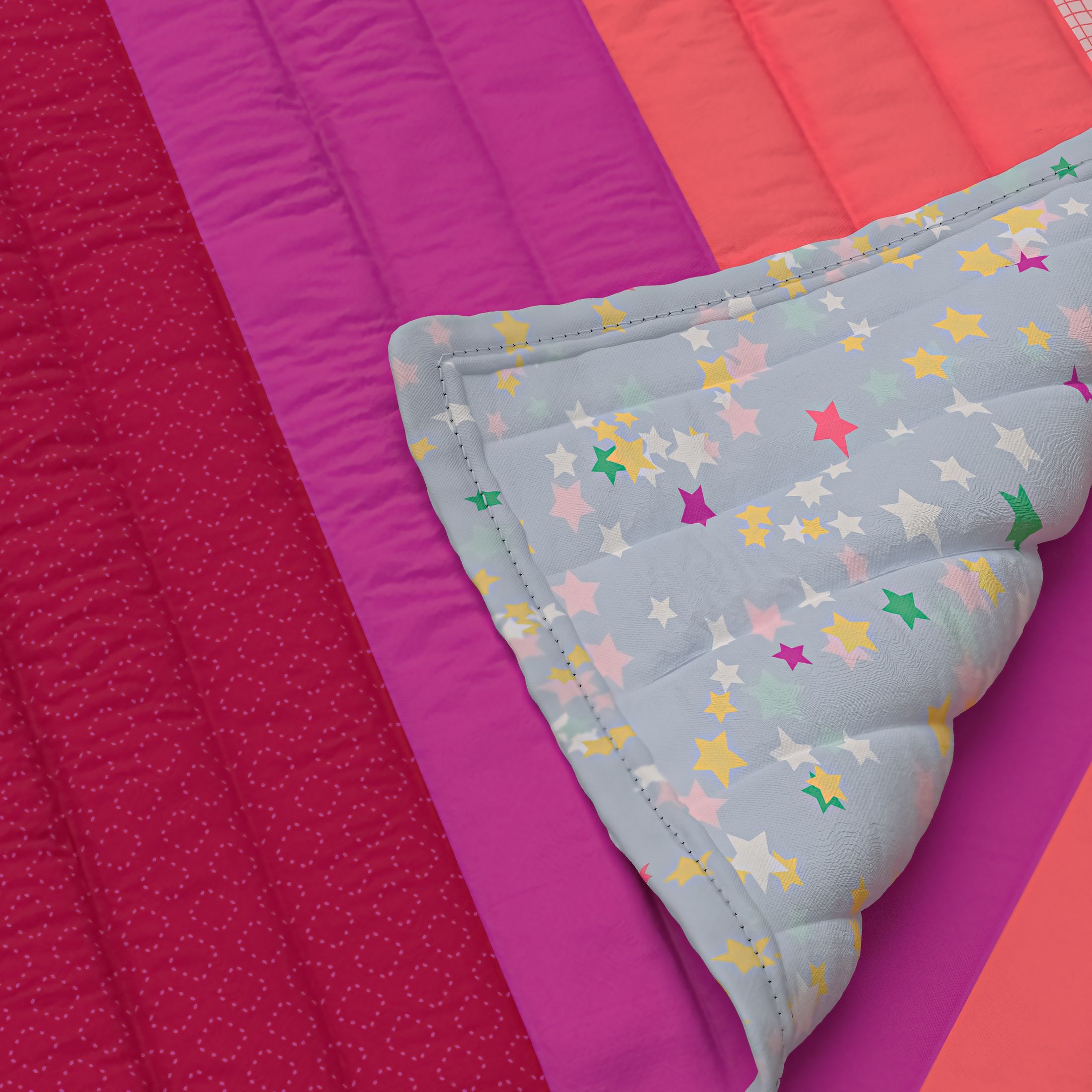Mainstays Kids Reversible Pink Stripe Stitch Quilt Set, 3 Pieces, Full/Queen